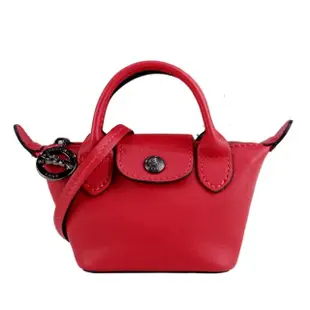 【LONGCHAMP】LE MINI PLIAGE CUIR系列小羊皮短把斜背水餃包(超迷你/紅)