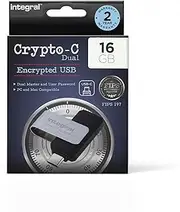 16GB Crypto-C Dual Encrypted USB Flash Memory Drive, AES-XTS 256-Bit Hardware Encrypted USB 3.2 with Secure Dual Password - Certified to FIPS 197, Compatible with Mac, MacBook, PC, Laptop