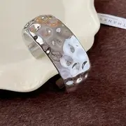 Chunky Open Bangle 04 - Hammered Texture - Wide - Silver - One Size