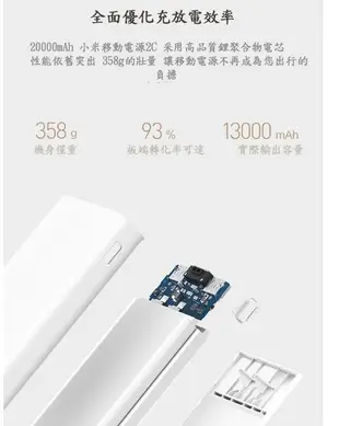 送保護套+小米行動電源2C 20000mah 快充 小米行動電源二代 移動電源 (5.7折)