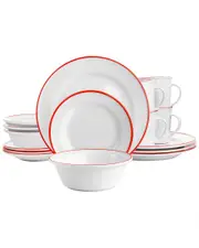 Martha Stewart Red Rimmed Fine Ceramic 16pc Dinnerware Set