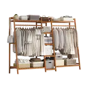 Portable Clothes Rack Coat Garment Stand Bamboo Rail Hanger Airer Closet