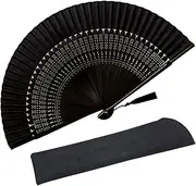 Zolee Small Folding Hand Fan - Chinese Japanese Vintage Bamboo Silk Fans - for Dance, Performance, Decoration, Wedding, Party, Gift (Sexy Black)