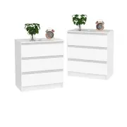 Set of 2 Bedside Table 3 Drawers Nightstand Cabinet Storage Furniture White