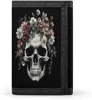 [SKTNBM] Trifold Wallet,Skull in Darkness Print Slim Wallet,front Pocket Wallet,best Men's Trifold Wallet,slim And Sleek for Men And Women, Black, One Size, Modern, Black, One Size, Modern