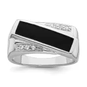 Sterling Silver Rhodium-plated Cubic Zirconia & Onyx Ring Size 9 Gift for Mother