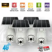 4x Elinz Wireless Solar Security 4G IP 1080P PTZ Outdoor Camera CCTV Waterproof Built-in Battery 32GB