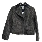 Sundance Houndstooth Blazer Wool Jacket Plaid Studded Collared Gray Blue P4 NWT