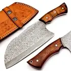 Full Tang 256-Layer Professional Damascus Chef's Cleaver Genuine Leather Sheath