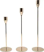 Gold Candlestick Holders Set of 3, Vintage Candle Stick Taper Candle Holder, Metal Brass Candles Stick Holders Candle Stand Centerpieces for Table Mantel Festive Decorations Gifts