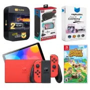 Nintendo Switch OLED Mario RED Edition + Animal Crossing NH + Surge Starter Kit