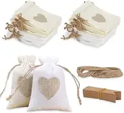 HMIEPRS 40pcs Heart Burlap Bags with Ropes and Tags, Small Drawstring Linen Candy Pouches Gift Bags for Multi-purpose Occasions (4 x 5.5 Inch) (40PCS)