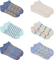 [CARIBBEAN JOE] Men's No Show Ankle Socks, Aztec Fish Pattern, 6 Pack, Non-Slip Thin, Blue, One Size, Blue, One Size