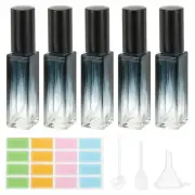 5 Pcs 10ml Travel Perfume Bottle with 3 Pcs Refill Tool, Labels,Light Blue/Black