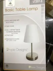 Simple Designs 10 in. Sand Nickel Mini Basic Table Lamp with White Fabric Shade
