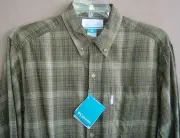 NWT $50 COLUMBIA NORTH BOUND WAY Mens M Shirt BRONZE PLAID L/S Cotton AM7517-968