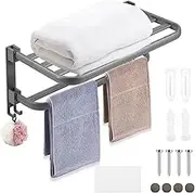 Bathroom Towel Rack Wall Mounted, Towel Shelf with Screws 90 Degrees Folding Towel Shelf Towel Holder Bath Towel Rack for Home Kitchen Office Toilet