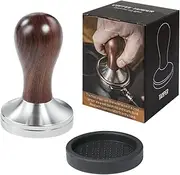 [USEAMIE] Coffee Tamper 53mm Espresso Press with Tamper Mat 304 Stainless Steel Flat Base Wooden Handle for Coffee Grounds Barista Espresso Machines Accessory