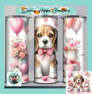 Skinny Tumbler Beagle Puppy Hearts Flowers Valentine's Day 20oz Stainless-Steel