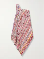 [Missoni] Missoni - Mare One-shoulder Draped Asymmetric Metallic Crochet-knit Dress - Red - IT38 IT 38 Red
