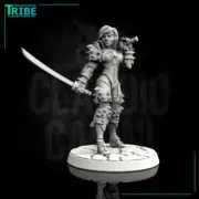 Female Samurai Fighter Swordsman Miniature 28mm 32mm Dungeon Dragons D&D RPG