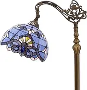 [WERFACTORY] Tiffany Floor Lamp Blue Purple Stained Glass Baroque Arched Lamp 12X18X64 Inches Gooseneck Adjustable Corner Standing Reading Light Decor Bedroom Living Room S003C Series