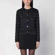 [GUCCI] Black/silver wool and lamé checked cardigan M Black