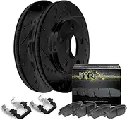 Hart Brakes Front Brake Rotors Black Drilled Slotted Ceramic Brake Pads Compatible For 2014-2015 Mazda 6