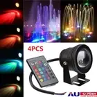 4PCS RGB LED Flood Light Underwater Garden Spotlight 10W Lamp+Remote Lights 12V