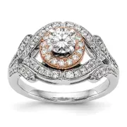 0.50ct. CZ Solid Real 14K Two-tone Peg Set Halo Engagement Ring
