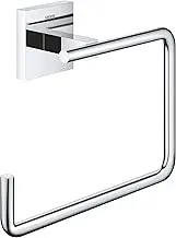 GROHE Start Cube Towel Ring – Bathroom Wall Mounted Towel Holder (Metal, Concealed Fastening, Including Screws and Dowels), Size 193 mm, Extra Easy to Fit with GROHE QuickGlue, Chrome, 40975000