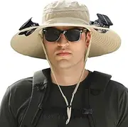 [MTSDM] Wide Brim Sun Hat with Solar Fan, Fishing Hats for Men with 2 Fan Large Brim Windproof Strap Solar or Usb Charging Anti-uv Sun Protection Great Breathability Outdoor Fishing Camping Travel Cap