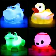 Bath Toy,Can Flashing Colourful Light(4 Pack),Yeonha Toys Floating Bath Toy, Light Up Baby Shower Bathtime Bathtub Toy For Bathroom Kid Boys Girl Toddler Child,Rubber Ducks Octopus Frog Shark