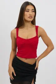 Red Lace Top Sleeveless - Size 12M, Women's Tank