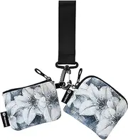 [XYMZR] Mini Zip Around Wristlet keychain Wallet Art Blue Flowers for Women Personalized Pattern Detachable Dual Pouch Wristlet Portable Wallet Phone Coin Purse, Multi-colored, One Size