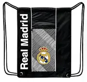Real Madrid Drawstring Backpack, Officially Licensed Real M. Bag Sport Gym Sackpack., Black, Medium, Classic Backpack