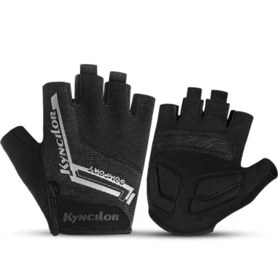 KynciLOR Cycling Gloves, Black/Gray, A0027-BK-M, Medium