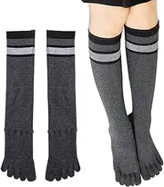 [Pursuestar] Cotton Five Finger Long Knee High 5 Toe Socks Elastic Thick Seperated Socks Leg Warmers Stockings for Women Girls, Dark Grey