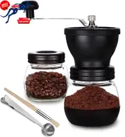Manual Burr Coffee Grinder – Portable Hand Crank with 2 Glass Jars & Brush