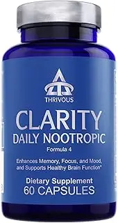 Clarity Daily Nootropic (New Label) - Enhance Brain Function, Memory, Focus & Mood - Premium Natural Nootropic Supplement: Synapsa Bacopa Monnieri, Rhodiola Rosea, Vitamin B Complex, Zinc Picolinate