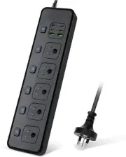 2M Extension Cable Power Strip with 5 Outlets, 2 USB, 4 Type-C Ports, Switch