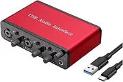 USB Audio Interface 2 In 2 Out with 48V Phantom Power,XLR Mic USB Audio Mixer Recording Podcasting and Streaming 24Bit/192kHz True Stereo