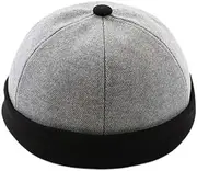 [LUXRUB] Autumn Winter Cute Melon Cap Unisex Adjustable Skull Cap Casual Sailor Beanie Hat Landlord Hat Kid Aldult Brimless Hat (Color : Gray, Size : 56-60cm)