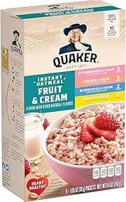 Quaker Instant Oatmeal, Fruit & Cream Variety Pack, 8 Count(Pack of 1)