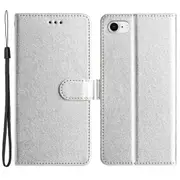 For iPhone 6/6s/7/8/SE (2020)/SE (2022) Phone Stand Cover Silk Texture Wallet Case with Wrist Strap