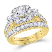 14k Yellow Gold Princess Diamond Bridal Wedding Ring Set 2 Cttw (Certified)