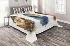 Ceremonial Quilted Coverlet & Pillow Shams Set, Feather Tribal Print