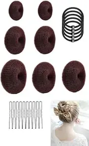 Honwor Donut Bun Maker Set Hair Ring Style Hair Bun Tools for Women and Kids with 7pcs Hair Bun Makers 5pcs Hair Elastic Bands 20pcs Hair Pins Hair Accessories Kit (Small Medium Large Extra-large)