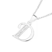 Silver Cz 'd' Initial Pendant in Clear