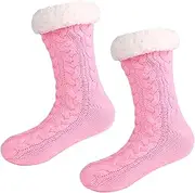 [Generic] Slipper Socks - Ladies Winter Knitted Warm Home Socks for Women, Soft Non Slip Cozy Slipper Socks, Fleece Lined Fluffy Socks